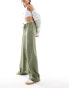 Vero Moda pull on wide leg trousers with tie waist in khaki green Зеленый, S - EU 36 - фото #4