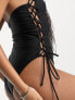 COLLUSION bandeau cut out swimsuit in black