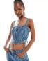 Фото #1 товара Lee button front denim corset top in dark wash