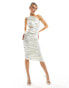 Rare London one shoulder ruched metallic midi dress in cream