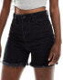 DTT longline denim shorts with raw hem in washed black