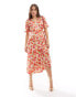 Vila satin wrap midi dress in red poppy print MOHNROT AOP, 42 - фото #2