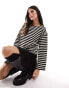 Vila round neck wide sleeve top in neutral stripe