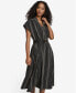 Women's Printed Belted Surplice-Neck A-Line Dress