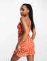 ASOS DESIGN co-ord cami crop top with front ruching in orange red floral Orange-Rot mit Blumenmuster, 32 - фото #4