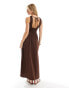 ASOS DESIGN racer crinkle midi sundress with scoop back in chocolate brown