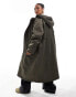 ASOS DESIGN Curve borg lined longline rain coat in khaki