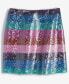 Women's Mid-Rise Boardwalk-Stripe Sequined Mini Skirt, Created for Macy's