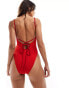 South Beach textured cross back high leg swimsuit in red Красный, 42 - фото #4