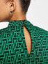 New Look long sleeve mini dress in green pattern