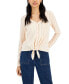 Фото #1 товара Juniors' Cozy Pointelle-Knit Tie-Front Top