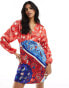 Never Fully Dressed balloon sleeve mini in red bandana print Red/Cobalt, 38 - фото #6