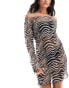 ASOS DESIGN beach mesh long sleeved mini dress in zebra print