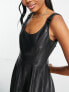 Фото #7 товара Miss Selfridge faux leather buckle detail fit and flare dress in black