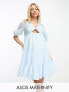 Фото #1 товара ASOS DESIGN Maternity tiered voile mini dress with twist front detail in baby blue