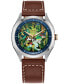 ფოტო #1 პროდუქტის Eco-Drive Men's Disney Mickey Mouse Explorer Brown Leather Strap Watch 41mm