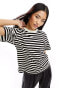 Фото #2 товара ONLY contrast neck t-shirt in black & cream stripe