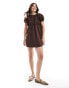 Фото #3 товара ASOS DESIGN poplin shirred detail mini dress in chocolate