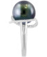 ფოტო #2 პროდუქტის EFFY® Black Tahitian Pearl (13mm) & Diamond (1/4 ct. t.w.) Double Halo Statement Ring in 14k White Gold