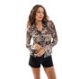 Фото #1 товара Monki long sleeve sheer collar shirt in brown animal print