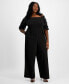 ფოტო #1 პროდუქტის Plus Size 3D Floral-Sleeve Off-The-Shoulder Jumpsuit