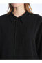 Vision Düz Uzun Kollu Oversize Keten Karışımlı Kadın Gömlek