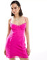 ASOS DESIGN corset bias mini dress with lace insert in hot pink