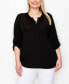 Фото #1 товара Plus Size 1 Button Henley Rolled Tab 3/4 Sleeve Top