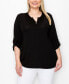 ფოტო #1 პროდუქტის Plus Size 1 Button Henley Rolled Tab 3/4 Sleeve Top