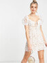 Love Triangle puff sleeve skater dress in white leaf lace