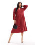 Фото #2 товара ASOS DESIGN Curve textured balloon sleeve midi dress in raspberry