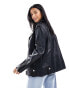 River Island petite faux leather oversized biker jacket in black