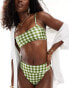 ASOS DESIGN skinny crop bikini top in green gingham Grünes Karomuster, 46 - фото #1