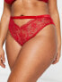 Фото #3 товара ASOS DESIGN Curve Viv lace and mesh high waisted brazilian brief with velvet trim in red