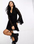 Фото #1 товара Miss Selfridge lace babydoll flared sleeve mini dress in black