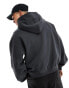 Weekday boxy fit zip through hoodie in off-black