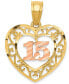 ფოტო #1 პროდუქტის Diamond-cut "15" Heart Charm Pendant in 14k Yellow & Rose Gold