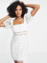 ASOS DESIGN lace mini tea dress with tie sleeve detail in white