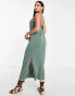 Vero Moda Tall lightweight midi cami dress with tie back in khaki