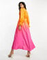 Flounce London long sleeve maxi dress in pink and orange ombre