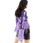 ASOS DESIGN high neck embellished long sleeve top with embellished hem in purple