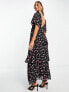 Фото #3 товара ASOS DESIGN pleated midi dress with tiered skirt in black based pink floral