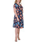 Tulip Print V Neck Empire Waist Kimono Cap Sleeve Knee Length Dress