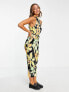 ASOS DESIGN plisse sleeveless high neck midi dress with belt in black and lime floral