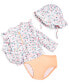 ფოტო #1 პროდუქტის Baby Girls Dinosaur Floral Swim Shirt, Bottoms and Hat, 3 Piece Set, Created for Macy's
