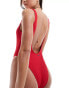 River Island scoop plunge textured swimsuit in bright red Красный, EU44 - фото #4