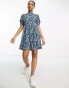 Фото #8 товара Pieces high neck tiered mini dress in blue ditsy floral