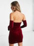 Фото #2 товара Rare London bandeau velvet mini dress with gloves in red