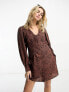 Фото #7 товара New Look button through mini tea dress in brown zebra print