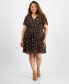 Plus Size Printed Flutter-Sleeve A-Line Dress